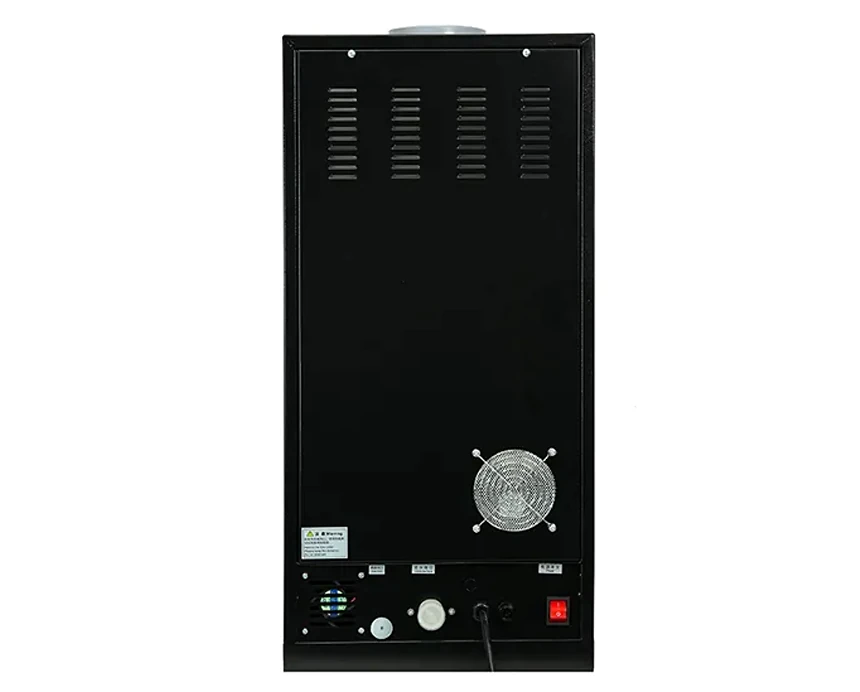 Rear view of AR4C01 commercial instant coffee maker with ventilation fan, water connections and power switch