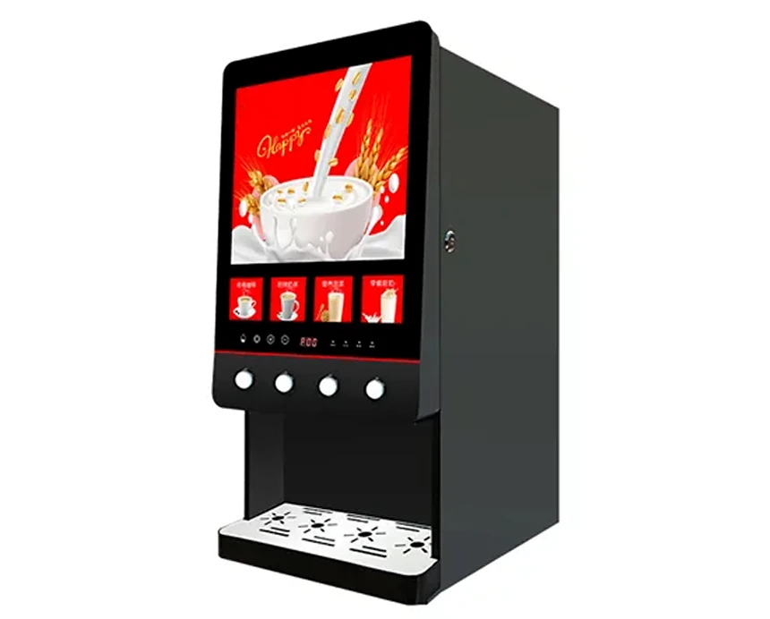 Side view of AR4C06 powder drink making machine with display, controls and compact black cabinet